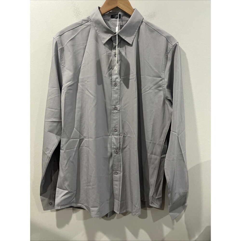 Gray Button‎ Down Shirt Men's Medium  Lightweight Textured Coofandy